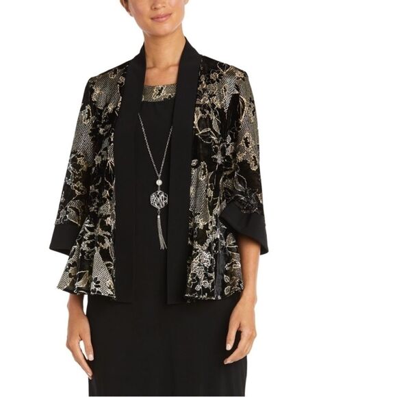 R&M Richards Womens Black-Ivory 1 PC Cocktail Party jacket Petites size 10, New - Picture 4 of 11